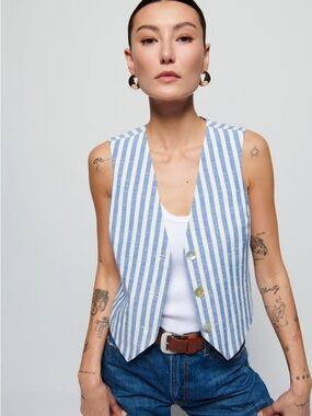 Nation LTD Blue and White Striped Top